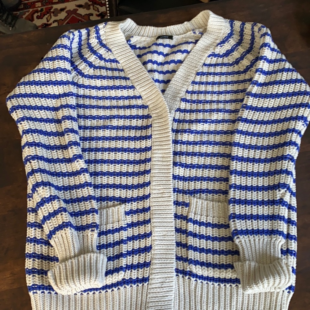 So cozy! Royal blue striped j crew cardi
